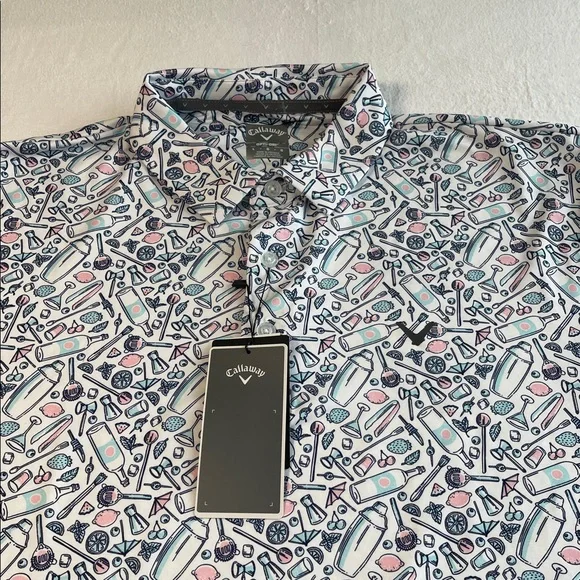 Callaway Men's Opti-Dri Cocktail Print Bright White Polo NWT Size L - Picture 3 of 5